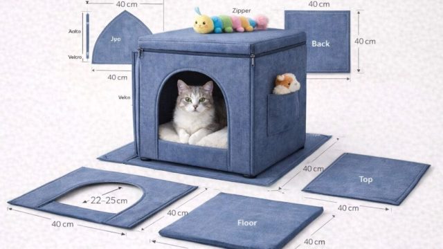 Square Fabric Cat House Pattern