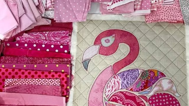 Patchwork Quilt with Flamingos Pattern